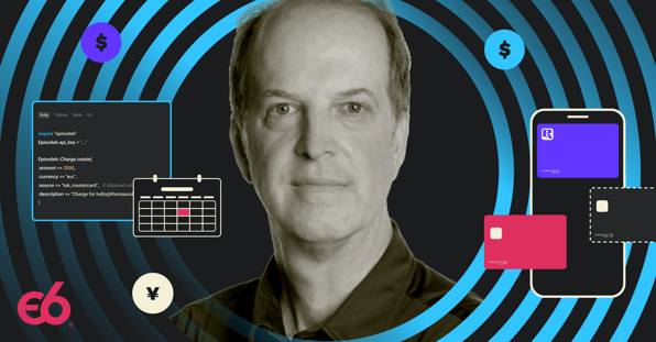 Image of CEO John Mitchell with payment, mobile, and tech graphics