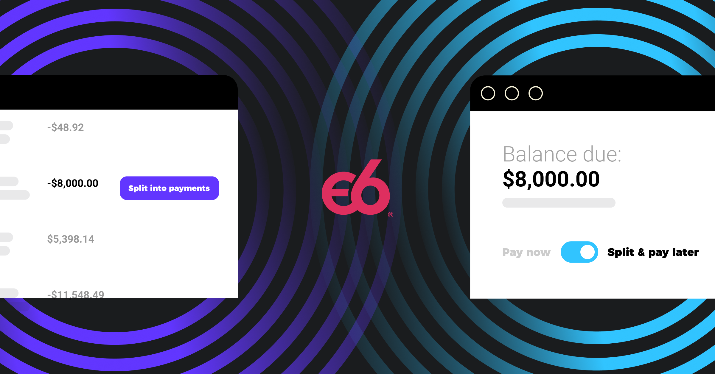 Image of a payments product indicating a purchase will be paid in installments. 